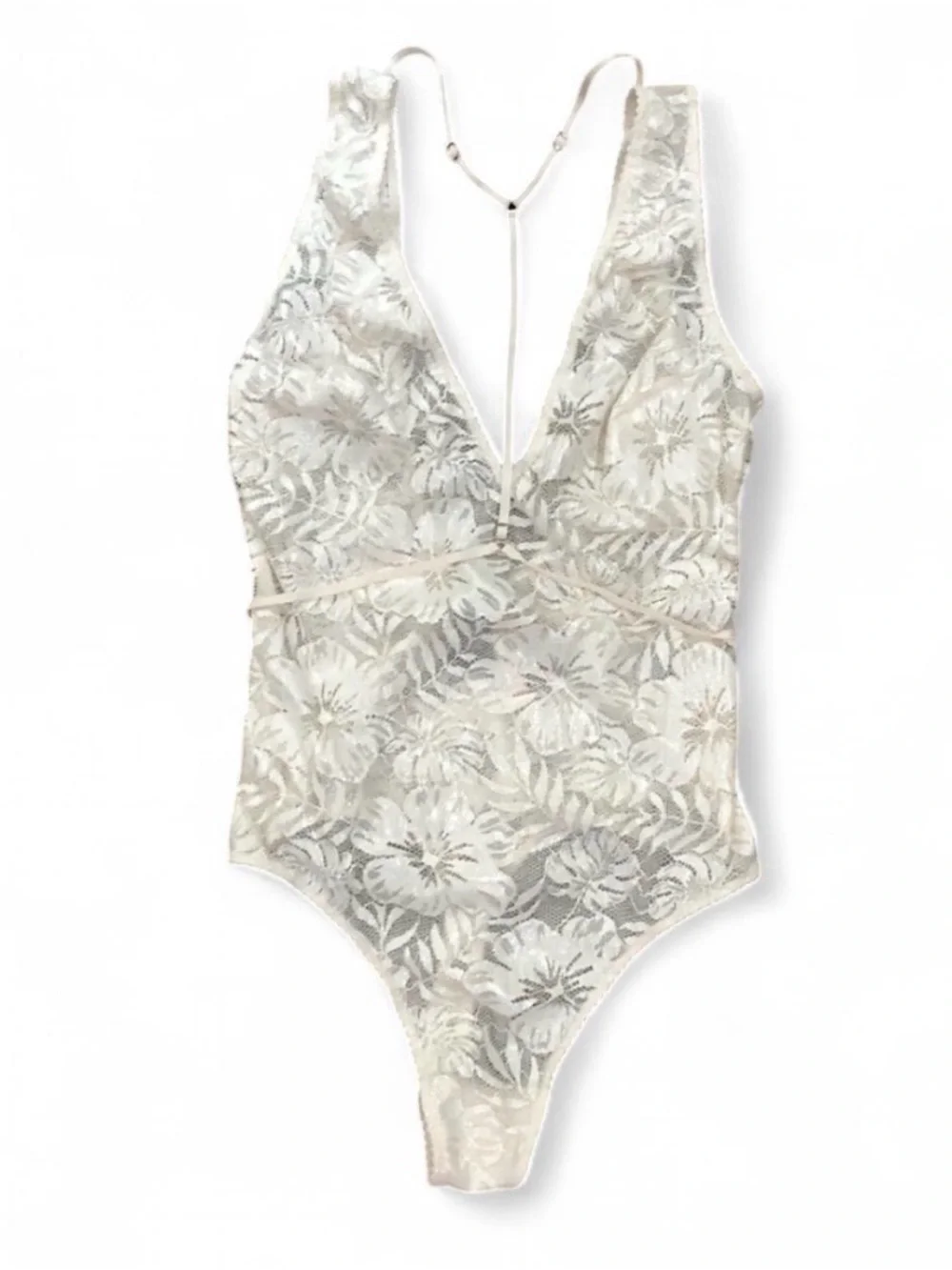 Victoria's Secret Cream Lace Plunge Bodysuit